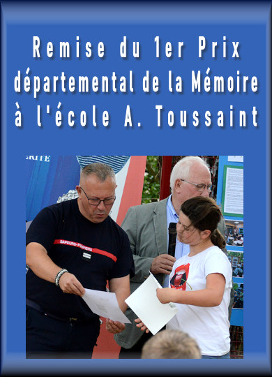Remise du 1er prix départemental de la mémoire à l'école A. Toussaint
